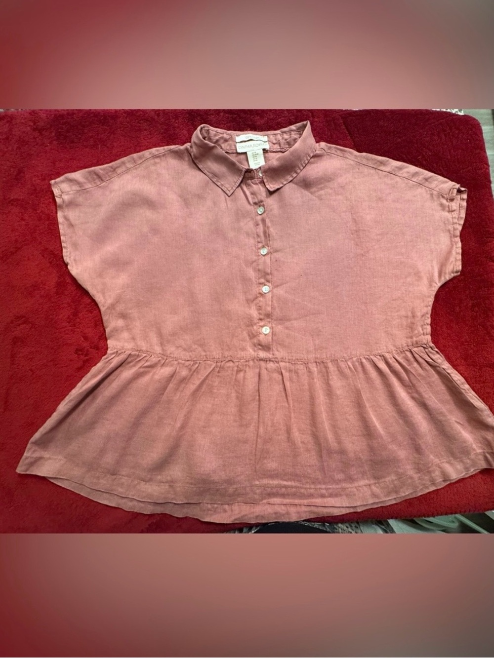 Cynthia Rowley Blush Pink Button-Front Peplum Top